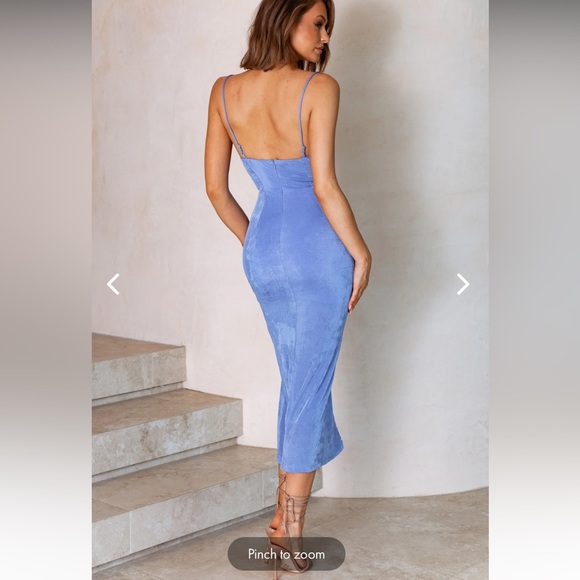 FRIEDA COWL NECK FRONT SPLIT MIDI DRESS SKY BLUE - Picture 2 of 5